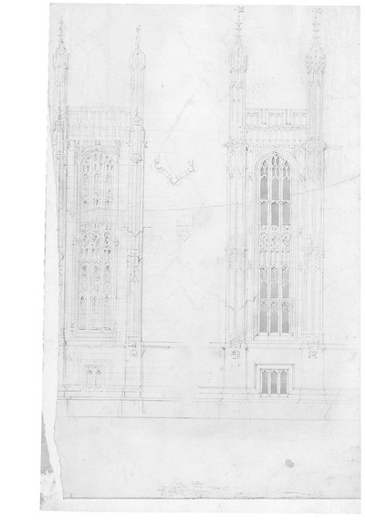 Piirustus parlamenttitalolle, n. 1836-1840 (kynä paperille) tekijältä Charles Barry
