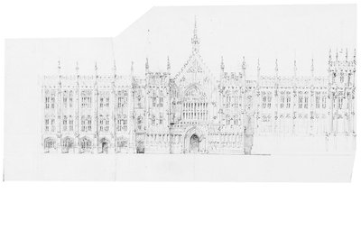 Piirustus parlamenttitalolle, n. 1836-1840 (kynä paperille) tekijältä Charles Barry