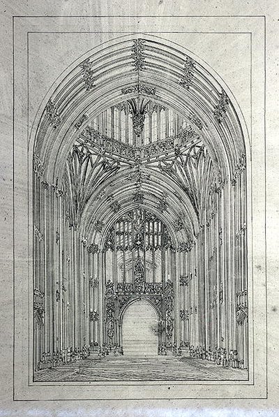 Sisäänpääsy House of Lordsiin, uuden Westminsterin palatsin piirustuskansiosta (kynä ja muste paperille) tekijältä Charles Barry