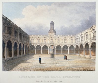 Royal Exchangen piha, Lontoon kaupunki, 1838. tekijältä Charles Bigot