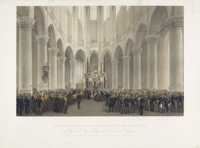 Edesmenneen Hänen Majesteettinsa Anna Pavlovnan, Alankomaiden kuningataräidin, syntyneen Venäjän suurprinssin juhlallinen hautaus Groote Kerkissä Delftissä 17. maaliskuuta 1865 (nimi esineessä) tekijältä Charles Billoin
