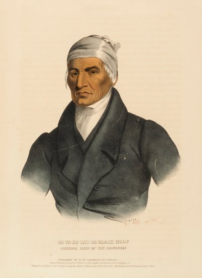 CA-TA-HE-CAS-SA-MUSTA SORKKA. SHAWANOESIEN PÄÄPÄÄLLIKKÖ, Pohjois-Amerikan intiaaniheimojen historiasta. tekijältä Charles Bird King