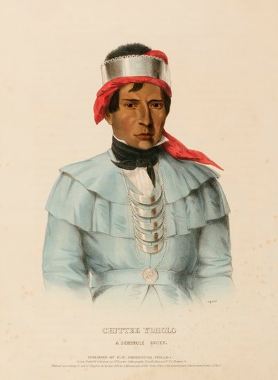 CHITTEE-YOHOLO. A SEMINOLE CHIEF., kirjasta History of the Indian Tribes of North America. tekijältä Charles Bird King