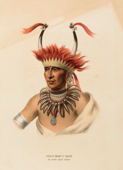 CHON-MON-I-CASE. AN OTTO HALF CHIEF, kirjasta History of the Indian Tribes of North America (Pohjois-Amerikan intiaaniheimojen historia). tekijältä Charles Bird King