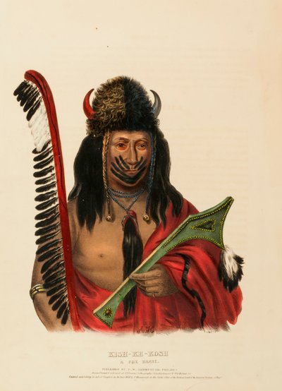 KISH-KE-KOSH. A FOX BRAVE, kirjasta History of the Indian Tribes of North America. tekijältä Charles Bird King