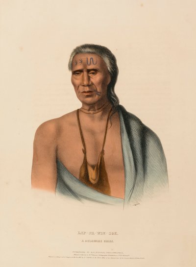 LAP-PA-WIN-SOE. A DELAWARE CHIEF., kirjasta History of the Indian Tribes of North America. tekijältä Charles Bird King