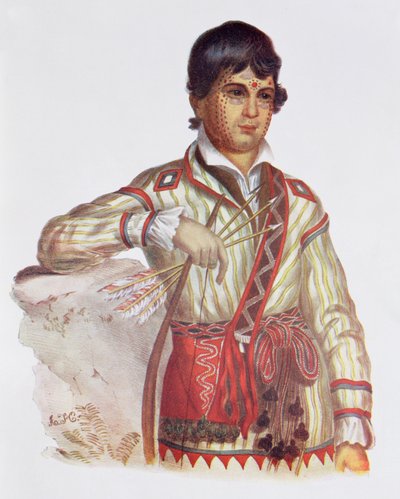 Mistipee, Yholo-Miccon poika, kuvitus teoksesta "The Indian Tribes of North America, Vol.2", Thomas L. McKenney ja James Hall, pub. Kirjailija: John Grant (väri litho) tekijältä Charles Bird King