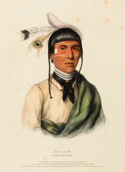 NO-TIN. A CHIPPEWA CHIEF., kirjasta History of the Indian Tribes of North America. tekijältä Charles Bird King