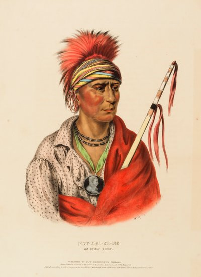 NOT-CHI-MI-NE. AN IOWAY CHIEF., kirjasta History of the Indian Tribes of North America. tekijältä Charles Bird King