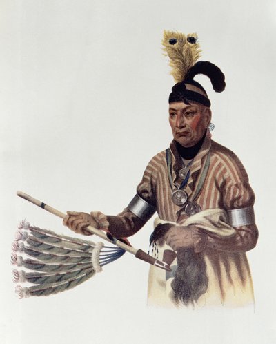 Naw-Kaw tai "Wood", Winnebagon päällikkö, kuvitus teoksesta "The Indian Tribes of North America, Vol.1", kirjoittaneet Thomas L. McKenney ja James Hall, pub. kirjoittanut John Grant tekijältä Charles Bird King