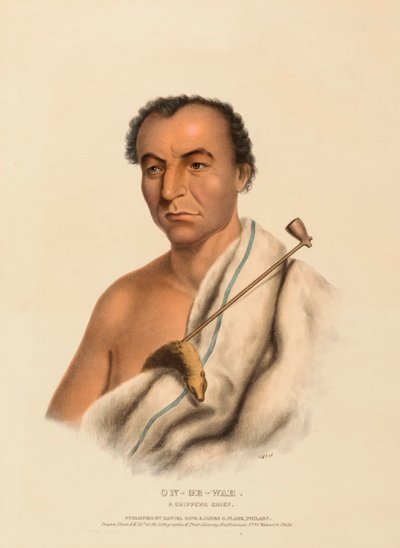 ON-GE-WAE. A CHIPPEWA CHIEF., kirjasta History of the Indian Tribes of North America. tekijältä Charles Bird King