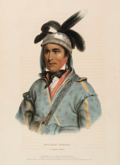OPOTHLE YOHOLO. A CREEK CHIEF., kirjasta History of the Indian Tribes of North America. tekijältä Charles Bird King