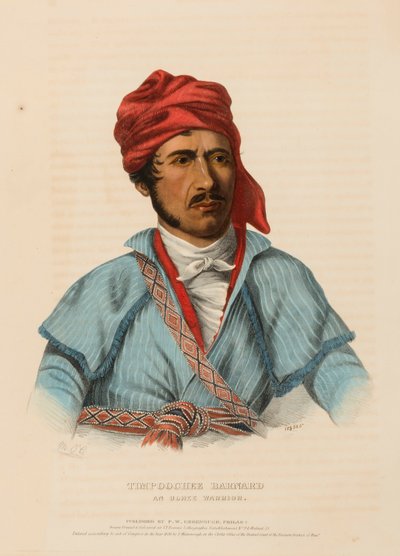 TIMPOOCHEE BARNARD. AN UCHEE WARRIOR., kirjasta History of the Indian Tribes of North America. tekijältä Charles Bird King