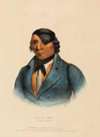 WAA-PA-SHAW. A SIOUX CHIEF, kirjasta History of the Indian Tribes of North America. tekijältä Charles Bird King