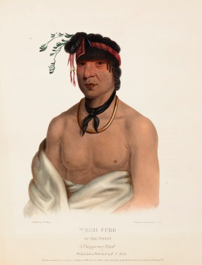 WESH-CUBB. A CHIPPEWAY CHIEF., From History of the Indian Tribes of North America. tekijältä Charles Bird King