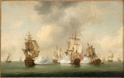 Kommodori Walkerin toiminta: yksityisalus "Boscawen" hyökkää ranskalaisten alusten laivastoa vastaan, 23. toukokuuta 1745. tekijältä Charles Brooking