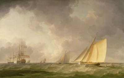 Cutter Close Vedetty tuoreessa tuulessa, muilla toimituksilla, n. 1750 tekijältä Charles Brooking