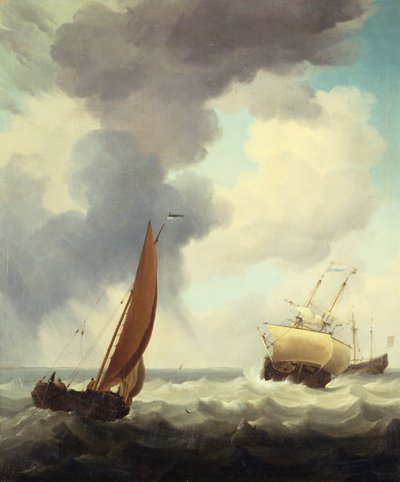 Hollantilaiset kauppalaivat ja rannikkokauppias Choppy Seasissa (öljy kankaalle) tekijältä Charles Brooking