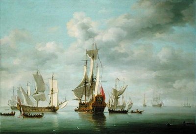 Sotalaivat Becalmed (öljy paneelissa) tekijältä Charles Brooking