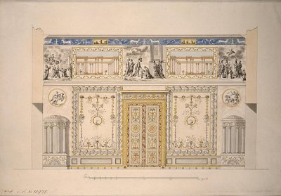 Suunnittelu Lyons Hallin keltaiseen olohuoneeseen Tsarskoje Selon suuressa palatsissa, 1780-luvun alku tekijältä Charles Cameron