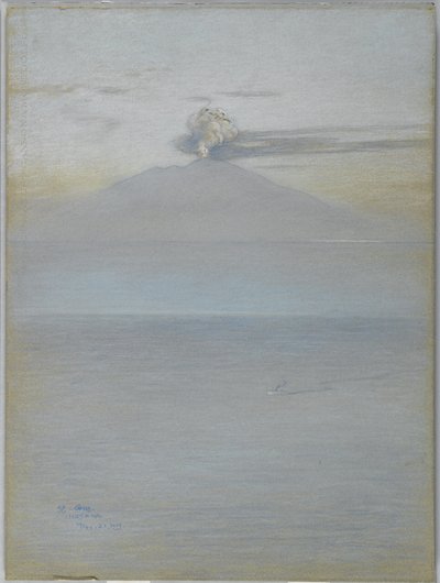 Näkymä Vesuviukselle: Vaikutus klo 11.25, 21. joulukuuta 1913 (pastelli harmaansiniselle kudospaperille) tekijältä Charles Caryl Coleman