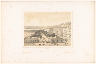 Näkymä Villa Poggio Reale -kadulle, jossa on puita Napolissa Napoli. Jardin Royal / Napoli. Villa Reale (otsikko esineessä) Napolin kuningaskunnan kasvot (sarjan nimi) Royaume de Naples (sarjan nimi esineellä) tekijältä Charles Claude Bachelier