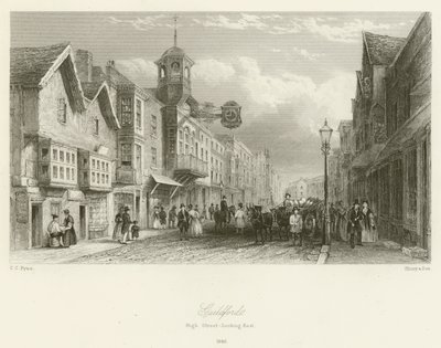 Guildford, High Street, katsot itään, 1840 tekijältä Charles Claude Pyne