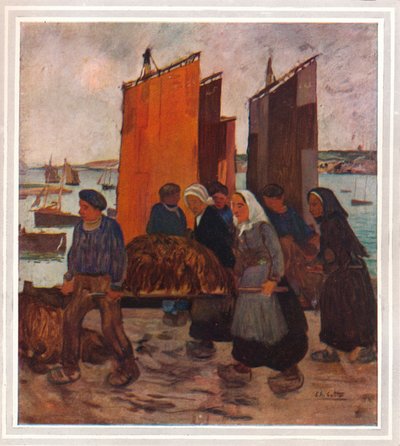 Bretonin kalastajat laskeutuvat maihin Le Goemonista, n. 1903 tekijältä Charles Cottet