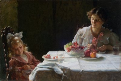 Aamiainen kolmelle 1909 (Öljy kankaalle) tekijältä Charles Courtney Curran