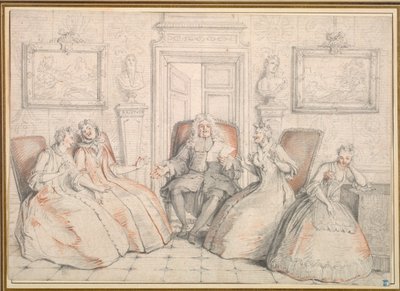 Trissotin lukee Philamintelle, Béliselle ja Armandelle..., luultavasti n. 1725-1726. tekijältä Charles Coypel
