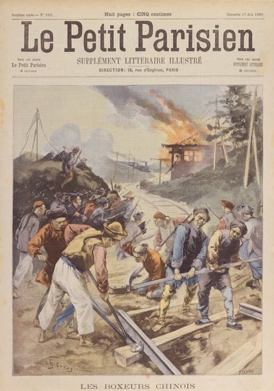 Boxer Rebellion (1900-01), Boxers sabotoi rautatietä, kesäkuu 1900 (tulostus) tekijältä Charles Crespin