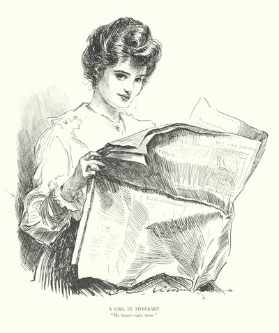 Tyttö Tipperaryssa, "Sydämeni on tuolla" (litografia) tekijältä Charles Dana Gibson