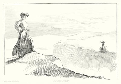 "Katso ennen kuin hyppäät" (litografia) tekijältä Charles Dana Gibson