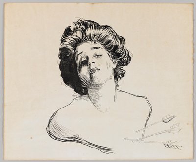 Tytön muotokuva (musta muste kermapaperille) tekijältä Charles Dana Gibson