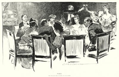 Palapeli, etsi mies, joka maksaa illallisen (litho) tekijältä Charles Dana Gibson