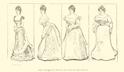 Tyttö, joka halusi pienen vyötärön (litho) tekijältä Charles Dana Gibson