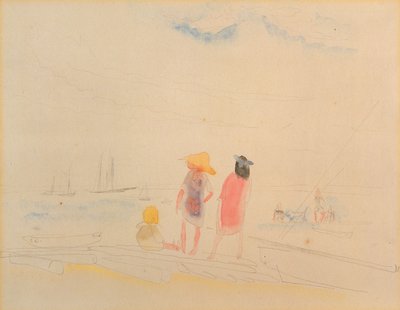 Kaksi naista ja lapsi rannalla (wc ja kynä paperille) tekijältä Charles Demuth