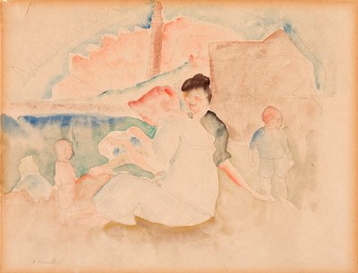 Nimetön (kaksi naista ja kolme lasta rannalla) tekijältä Charles Demuth