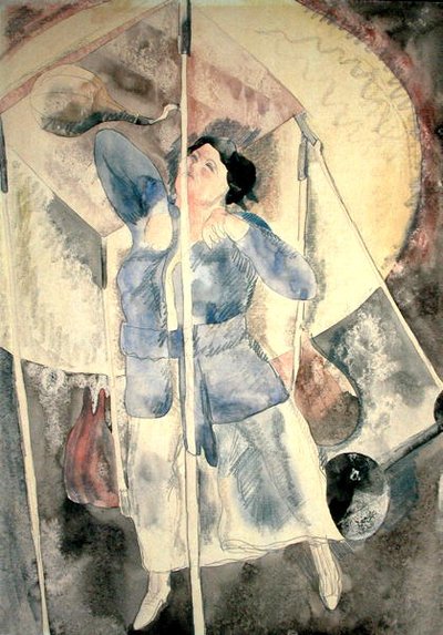 Nainen nyrkkeilysäsin kanssa (akvarelli paperille) tekijältä Charles Demuth