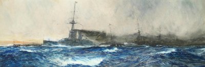 HMS Iron Duke johtaa muita laivaston pääaluksia. tekijältä Charles Dixon