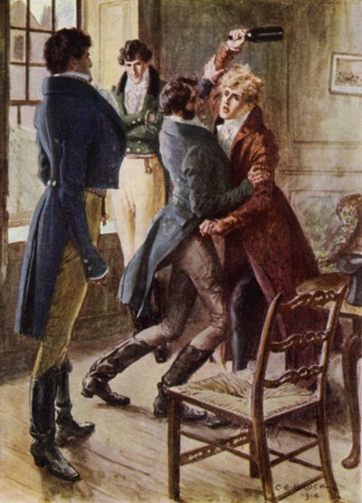 Kuvitus Jeffery Farnolin teokselle The Amateur Gentleman (värilitho) tekijältä Charles Edmund (after) Brock
