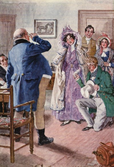 Charles Dickensin The Pickwick Papers -kirjan kuvitus (värilitografia). tekijältä Charles Edmund (after) Brock