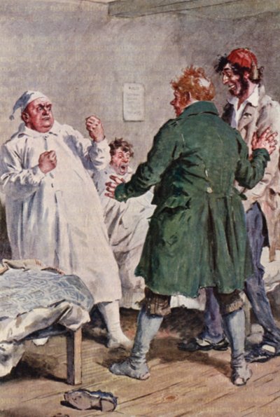 Charles Dickensin The Pickwick Papers -kirjan kuvitus (värilitografia). tekijältä Charles Edmund (after) Brock
