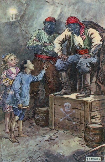 Kuvitus Queen of the Pirate Islelle Bret Harte tekijältä Charles Edmund Brock