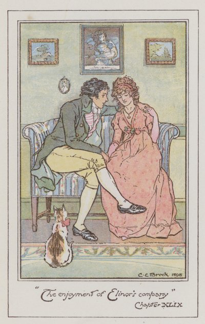 Jane Austenin kuvitus Sense and Sensibilitylle (värilitho) tekijältä Charles Edmund Brock