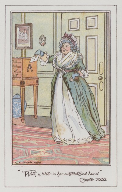 Jane Austenin kuvitus Sense and Sensibilitylle (värilitho) tekijältä Charles Edmund Brock