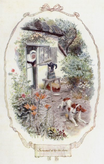 Dame huusi (väri litho) tekijältä Charles Edmund Brock