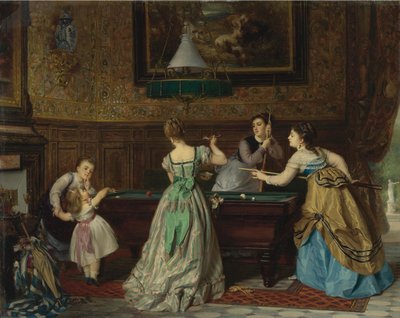 Naiset pelaavat biljardia, 1869 tekijältä Charles Edouard Boutibonne