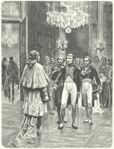Napoleon vastaanottaa kardinaali Ercole Consalvin Tuileriesin palatsissa Pariisissa. tekijältä Charles Edouard Delort
