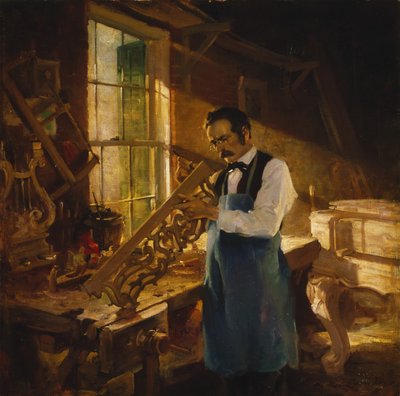 Henry Engelhard Steinway Workbenchissä, n. 1920 tekijältä Charles Edward Chambers